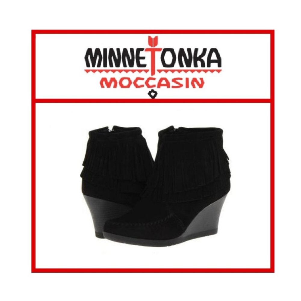 MINNETONKA Moccasins Fringed Wedge Booties (179)